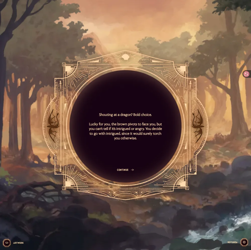 Dragonkind gameplay screenshot: shouting at the brown dragon to stop