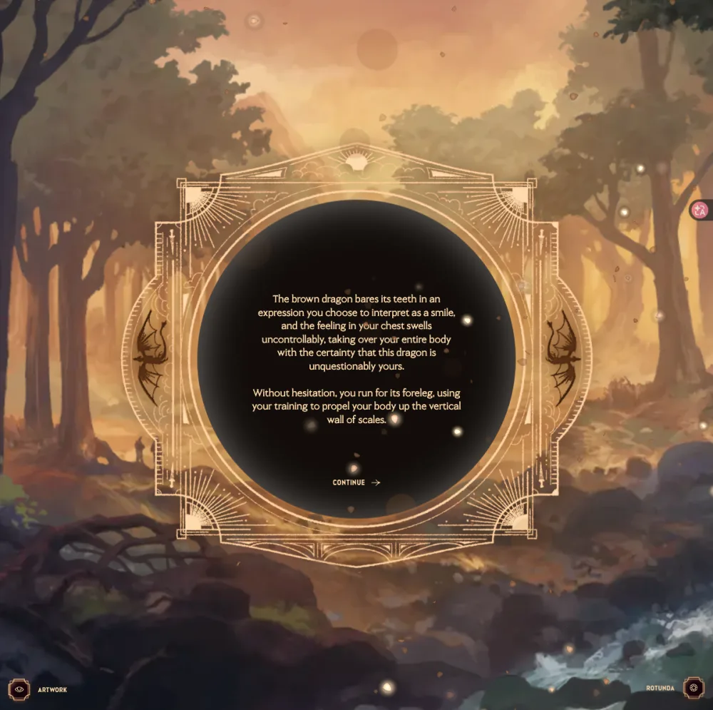 Dragonkind gameplay screenshot: answering the brown dragon's bond question