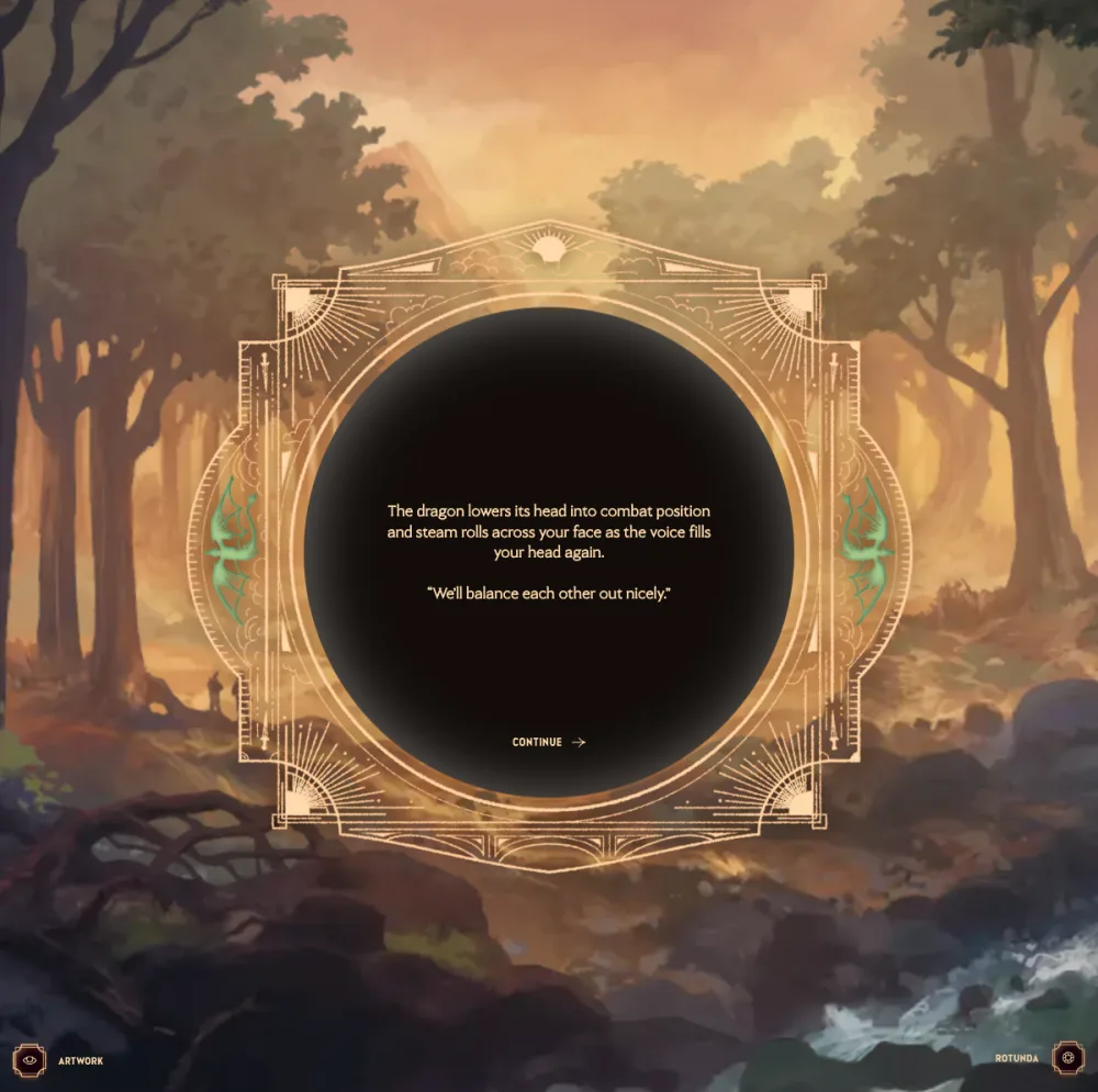 Dragonkind gameplay screenshot: answering the green dragon's question