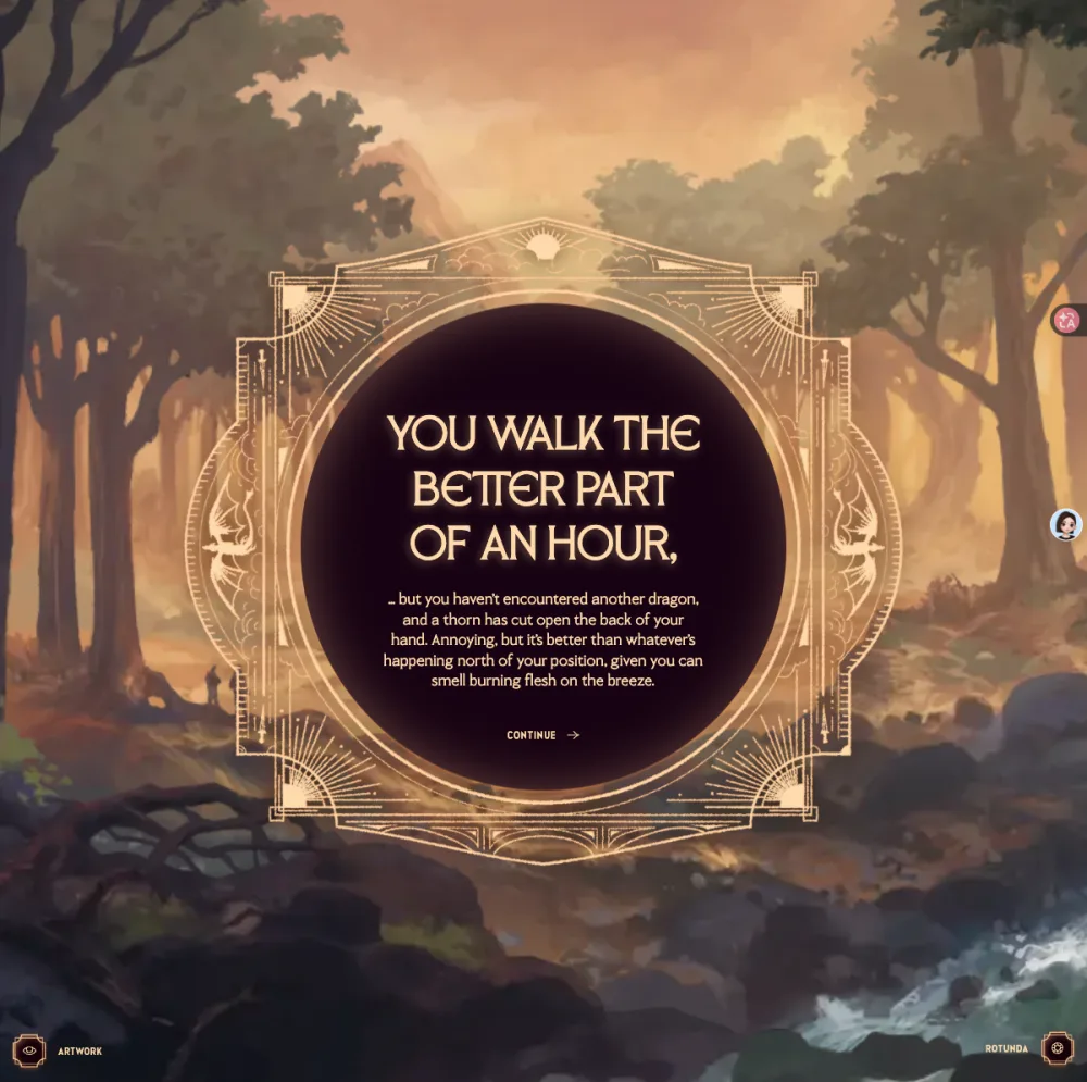 Dragonkind gameplay screenshot: meeting the red dragon at the valley heart